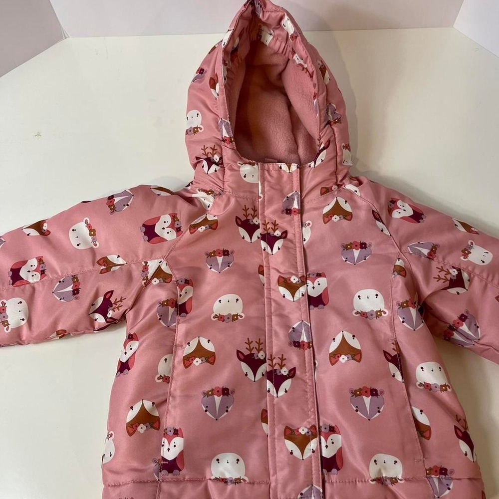 The Childrens Place Toddler Girls Pink Woodland Animal Puffer Jacket 2T Hooded